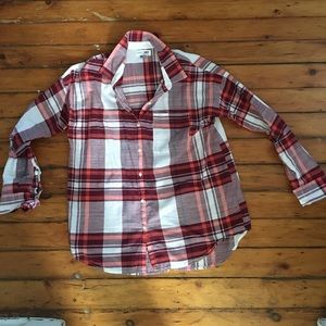 Old Navy Boyfriend button down shirt Size L maroon plaid